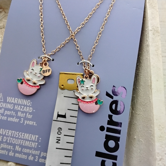 Claire's Pink Mermaid Cat Best Friends Necklace Set 16"-19" Chain - Picture 6 of 6